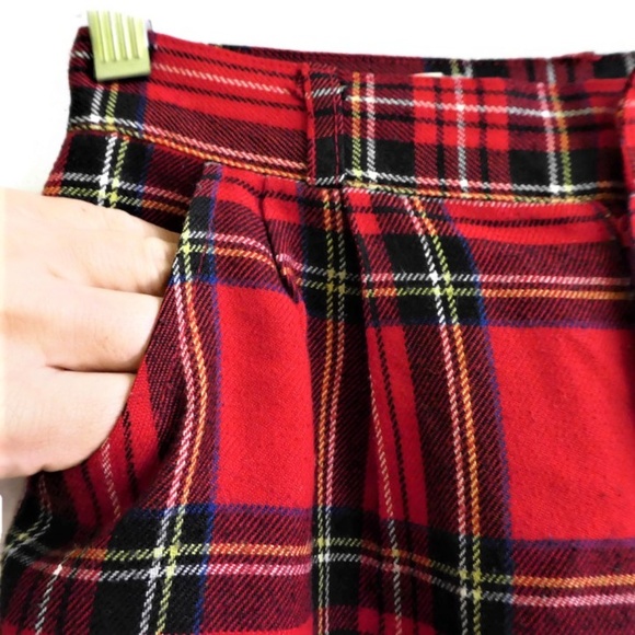 24x26 Ricardo Lenzi Pants Lined JaPaN Tartan Red Plaid Zip Fly Pleated Pockets 6 - Picture 4 of 7